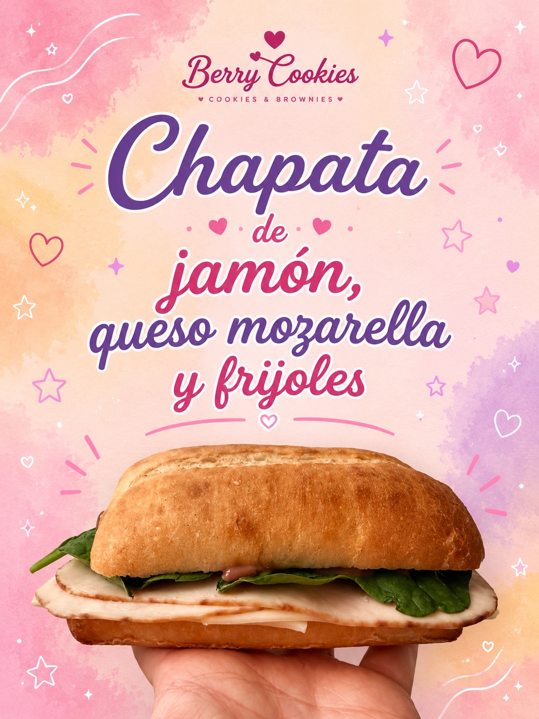 Chapata de jamón , queso mozarella con papas saladas