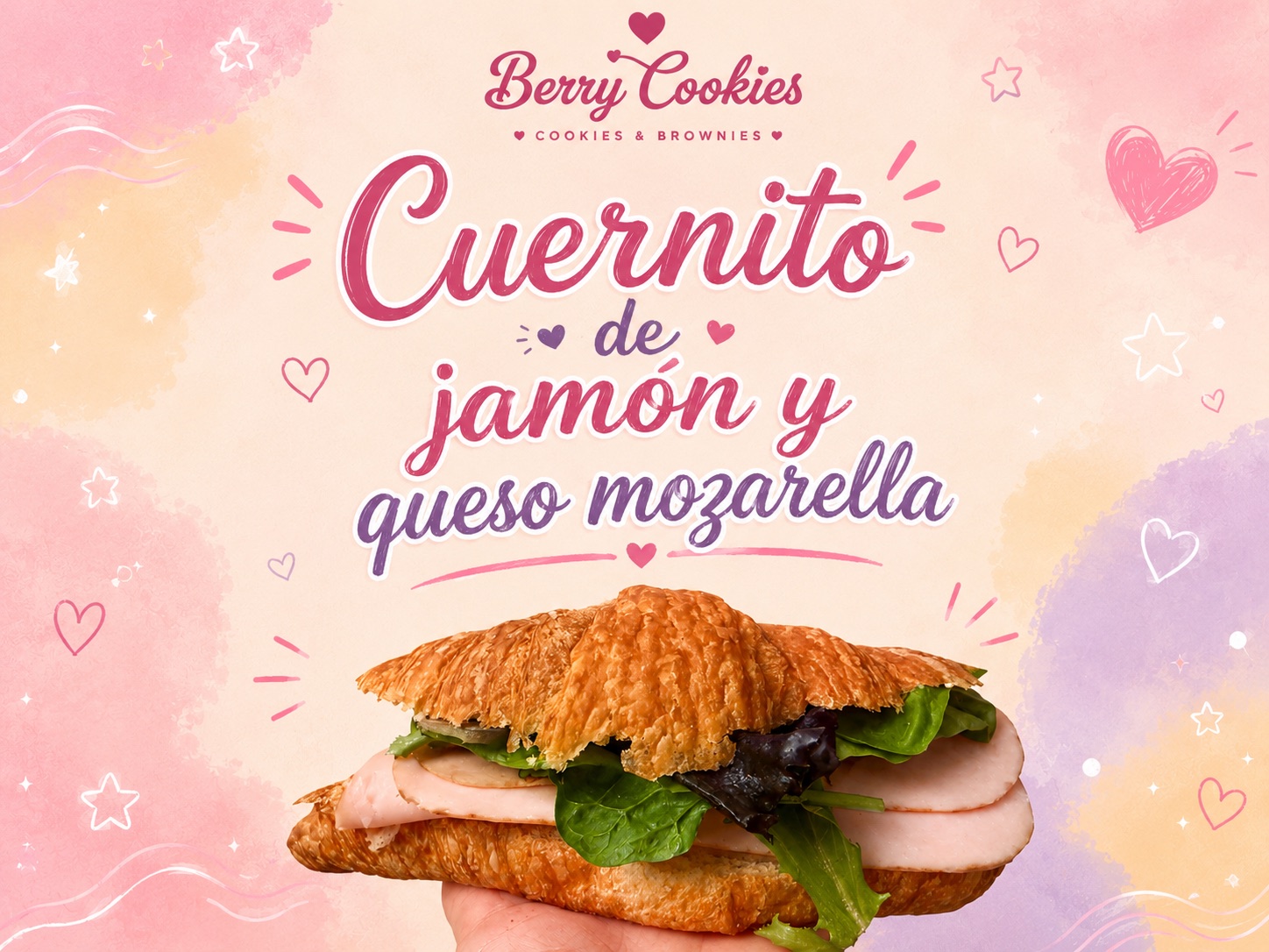 Cuernito de jamón con queso mozarella y papas saladas